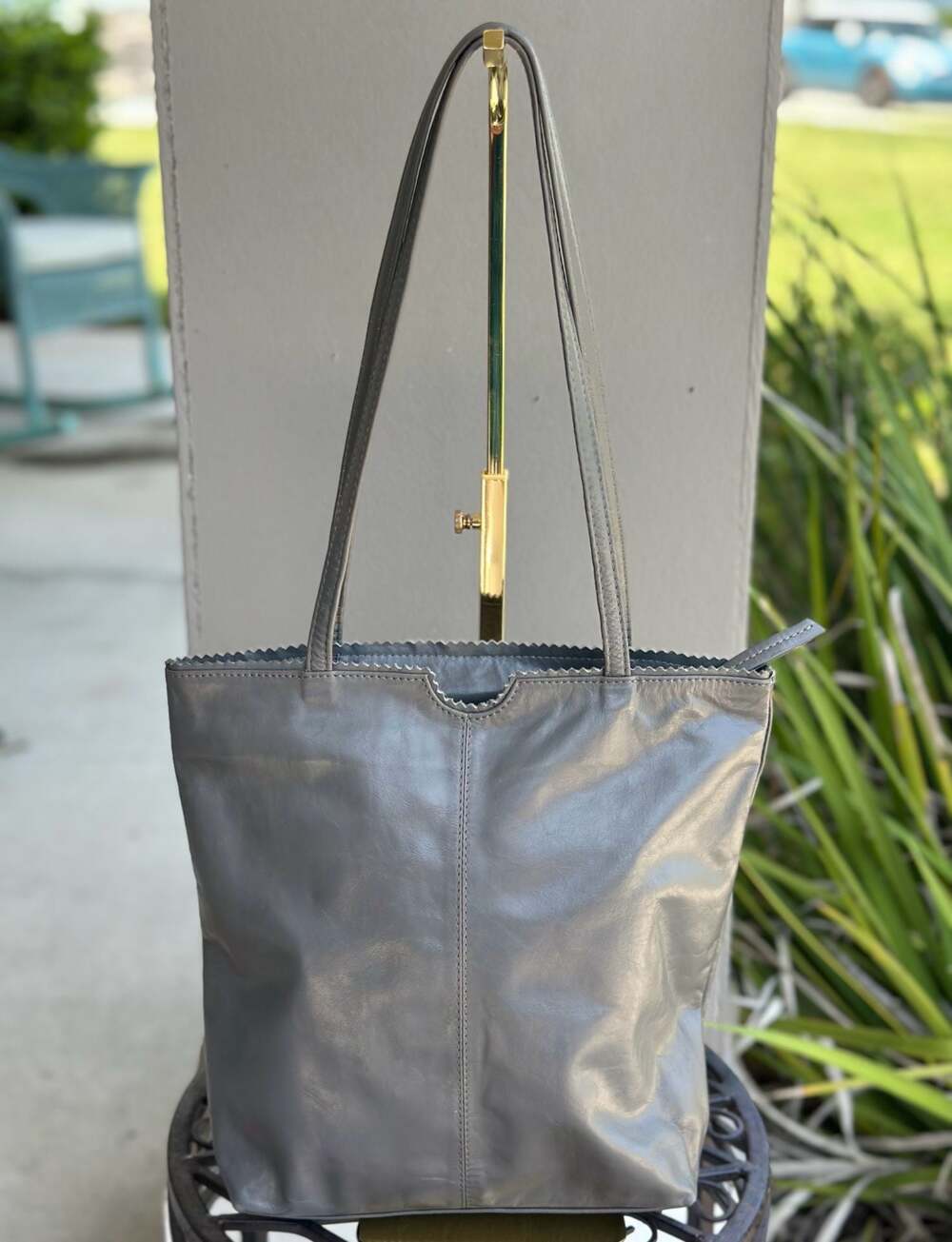 Latico Vintage Grey Leather Tote Bag Shoulder Bag with Scalloped Edge